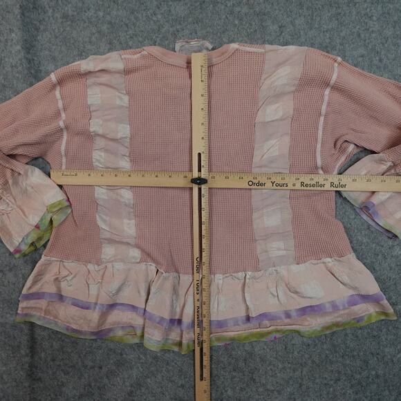 Boho Cardigan Womens Small/Medium? Open Front 3/4 Sleeve Waffle Knit Pink - Picture 4 of 7